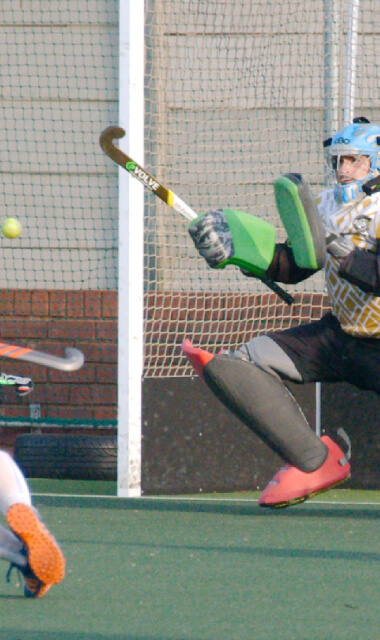 Hockey goalkeeper getting ready to save the ball